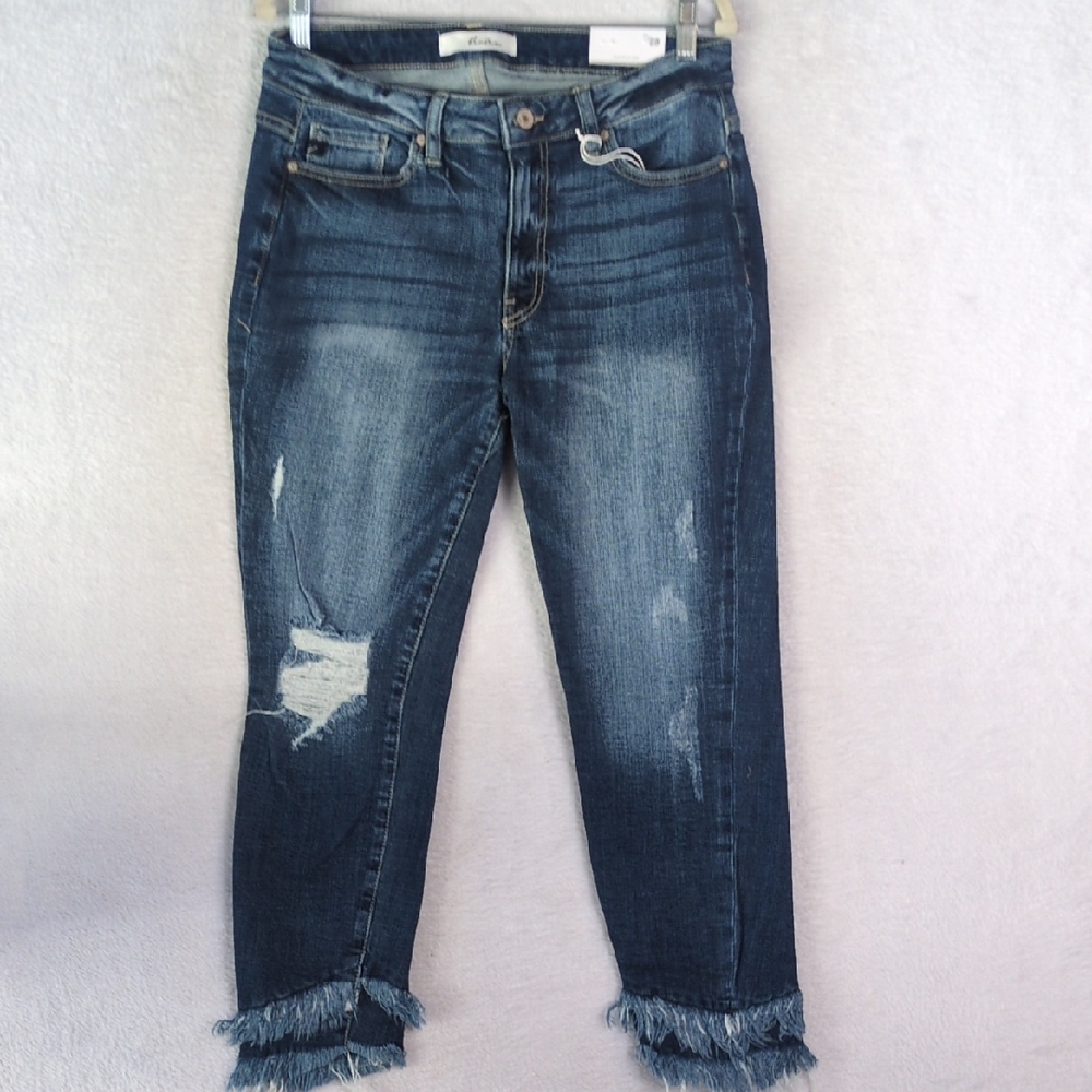 KanCan Womens Distressed Raw Hem Mid Rise Skinny Cropped‎ Jeans Waist 29